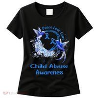 Hummingbird Peace Love Cure Child Abuse Awareness Women's T-Shirt thumb 0