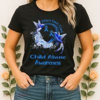 Hummingbird Peace Love Cure Child Abuse Awareness Women's T-Shirt thumb 2