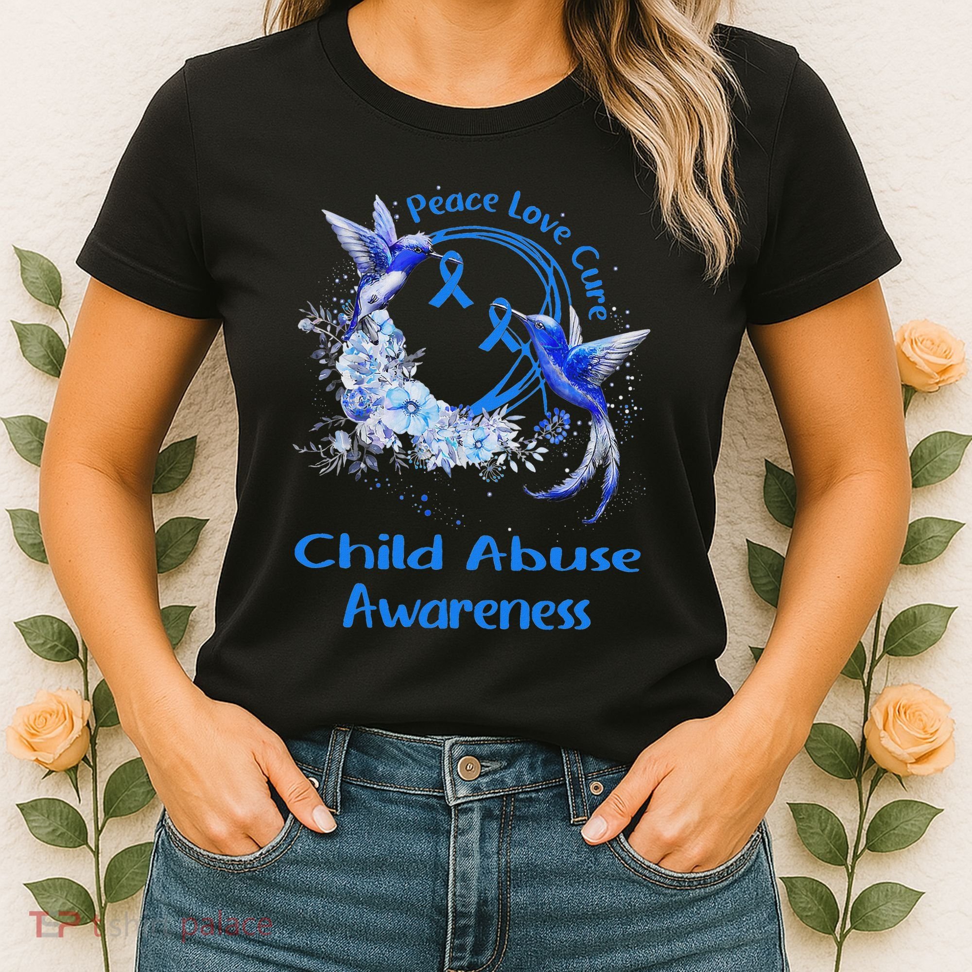 Hummingbird Peace Love Cure Child Abuse Awareness Women's T-Shirt