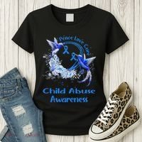 Hummingbird Peace Love Cure Child Abuse Awareness Women's T-Shirt thumb 3