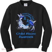 Hummingbird Peace Love Cure Child Abuse Awareness Kids Sweatshirt thumb 0