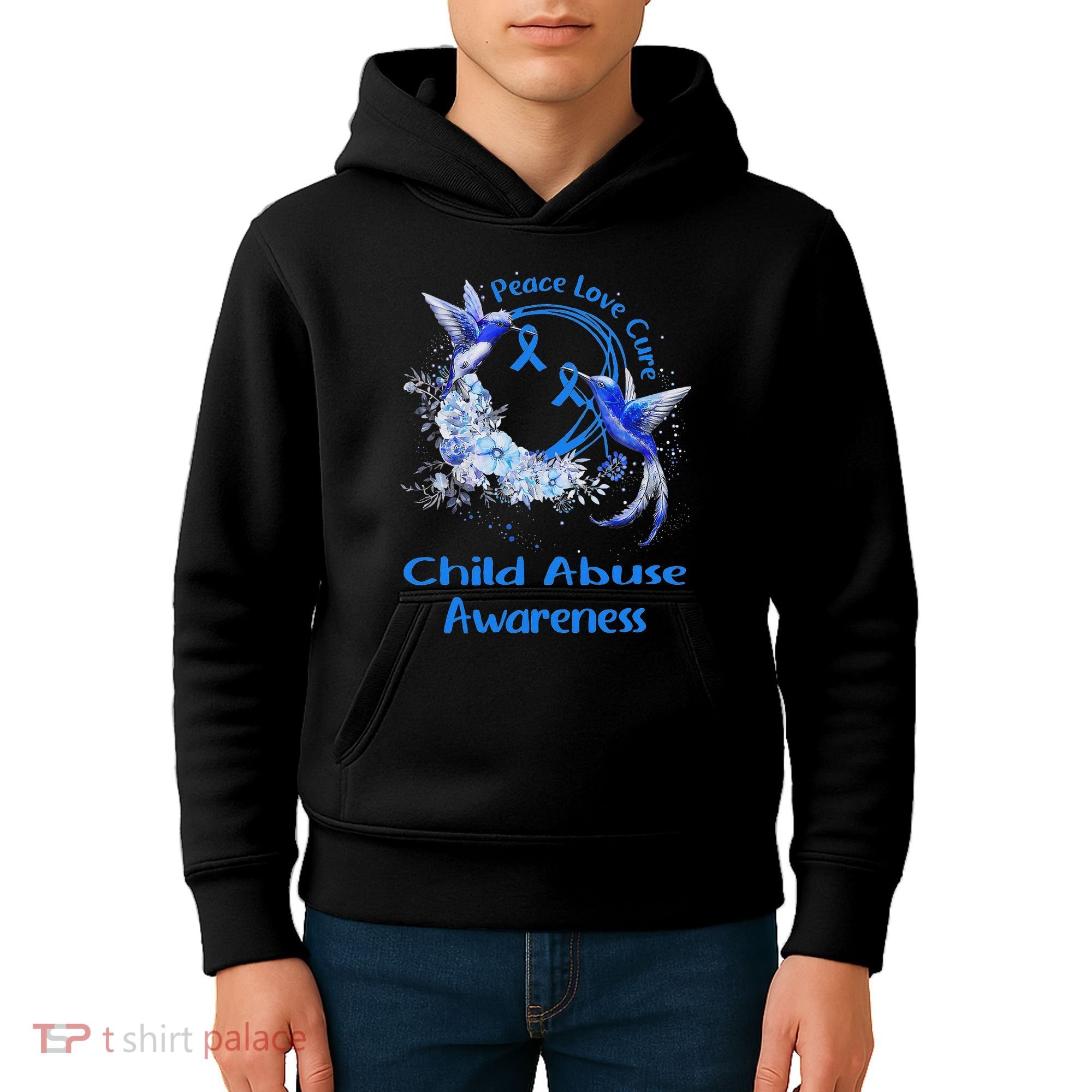 Hummingbird Peace Love Cure Child Abuse Awareness Kids Hoodie