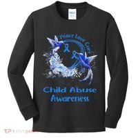 Hummingbird Peace Love Cure Child Abuse Awareness Kids Long Sleeve Shirt thumb 0