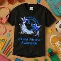 Hummingbird Peace Love Cure Child Abuse Awareness Kids T-Shirt thumb 3