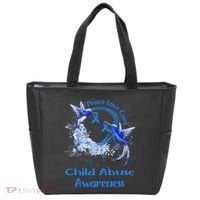 Hummingbird Peace Love Cure Child Abuse Awareness Tote Bag thumb 0