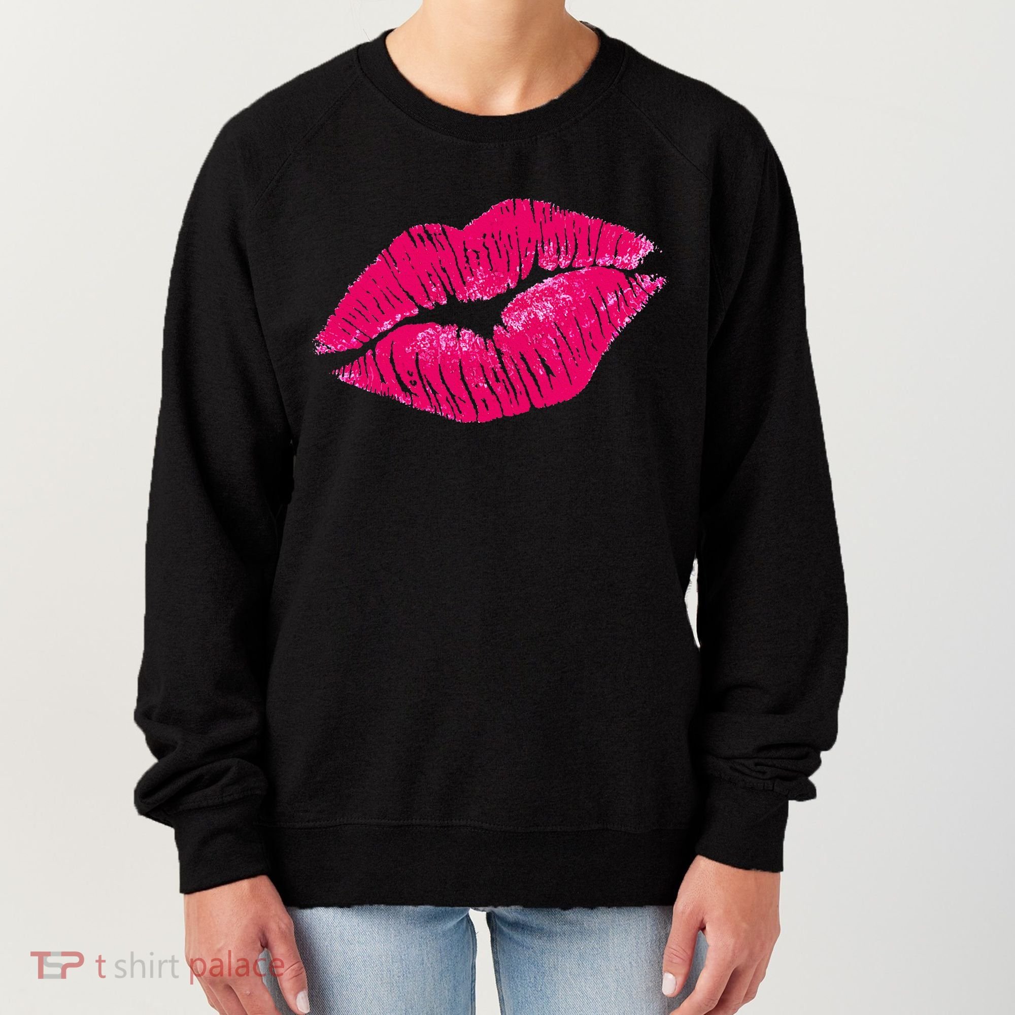 Hot Pink Lips Neon 80s Lipstick Party Women's Sweatshirt