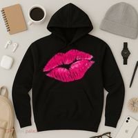 Hot Pink Lips Neon 80s Lipstick Party Hoodie thumb 3