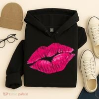 Hot Pink Lips Neon 80s Lipstick Party Hoodie thumb 4