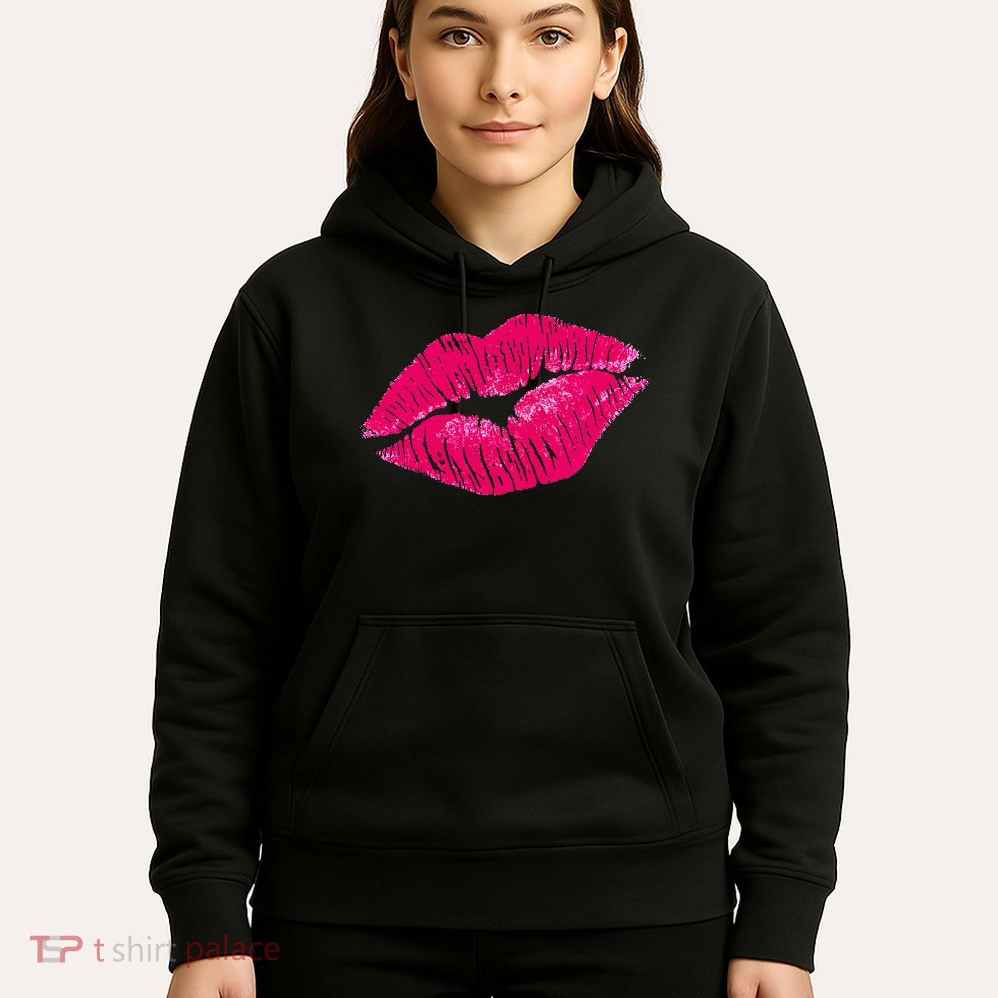 Hot Pink Lips Neon 80s Lipstick Party Hoodie