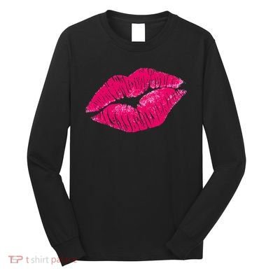 Hot Pink Lips Neon 80s Lipstick Party Long Sleeve Shirt