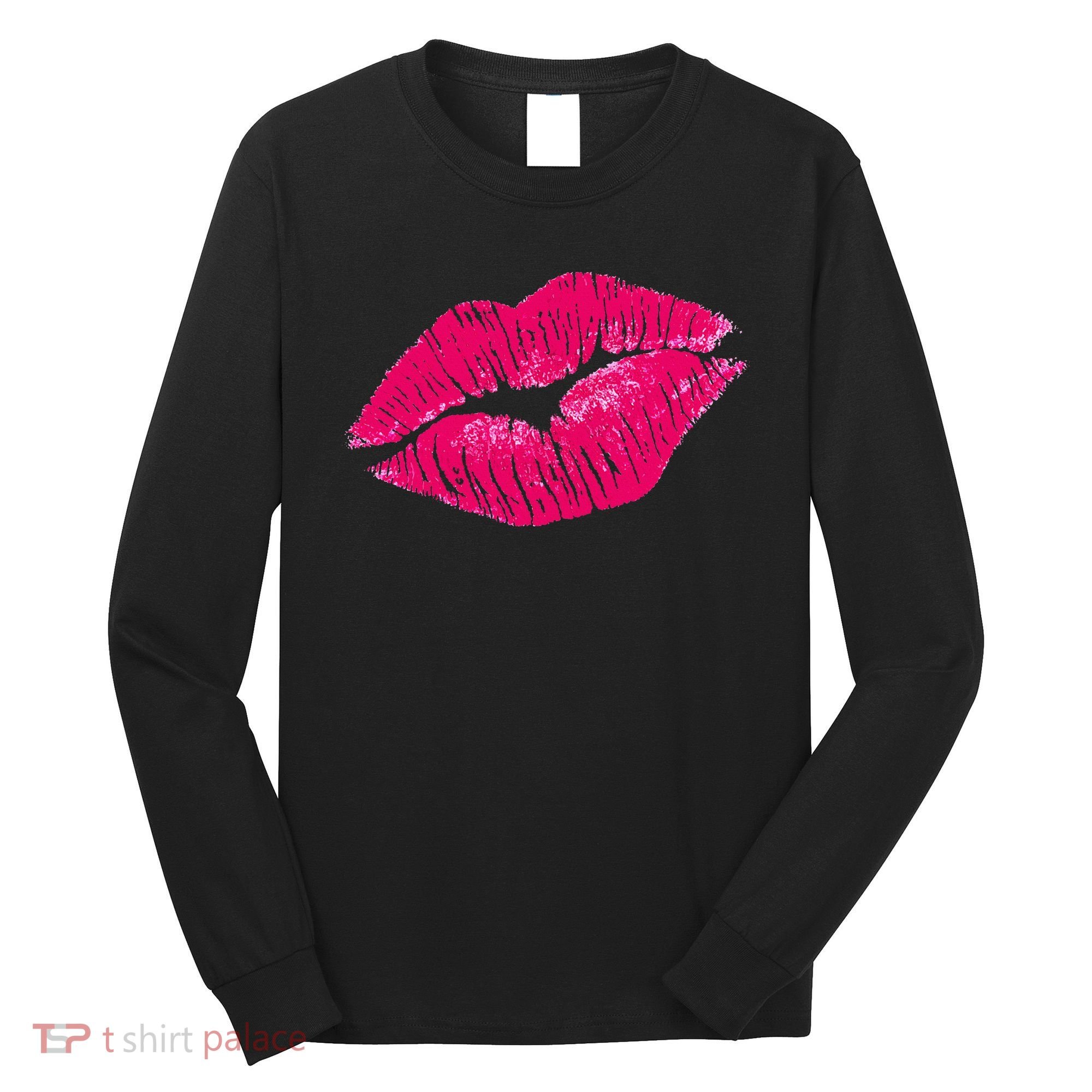 Hot Pink Lips Neon 80s Lipstick Party Long Sleeve Shirt