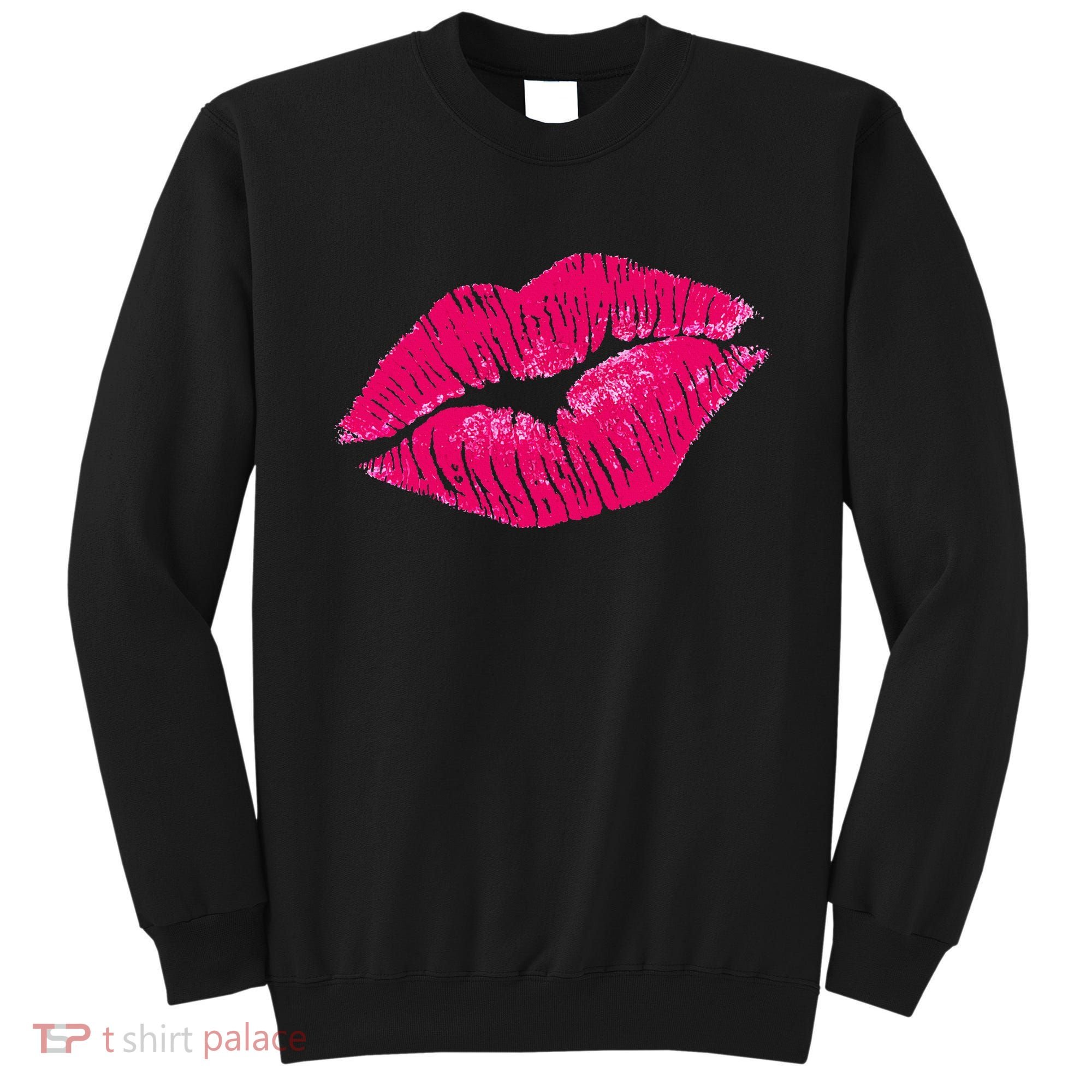 Hot Pink Lips Neon 80s Lipstick Party Sweatshirt