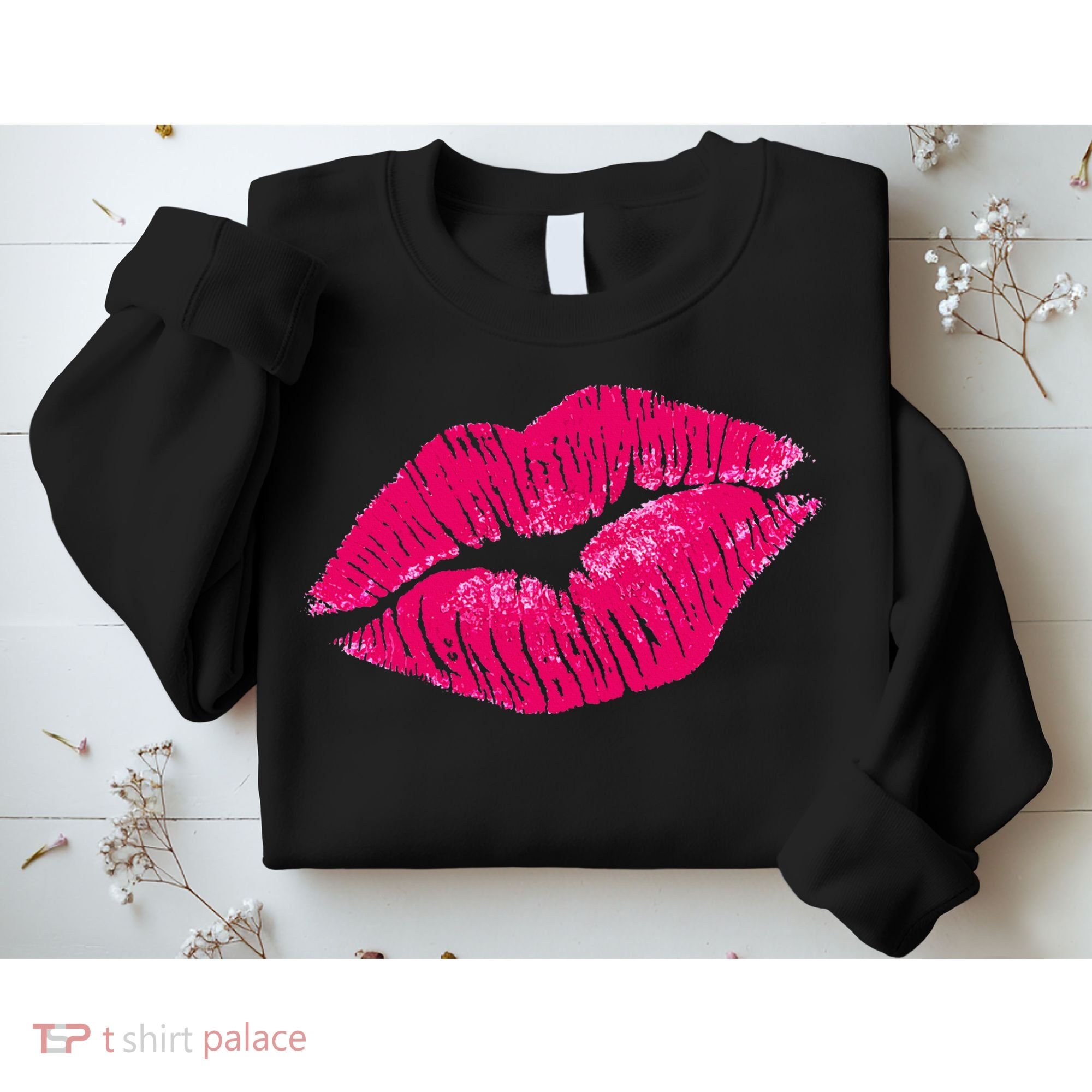Hot Pink Lips Neon 80s Lipstick Party Sweatshirt