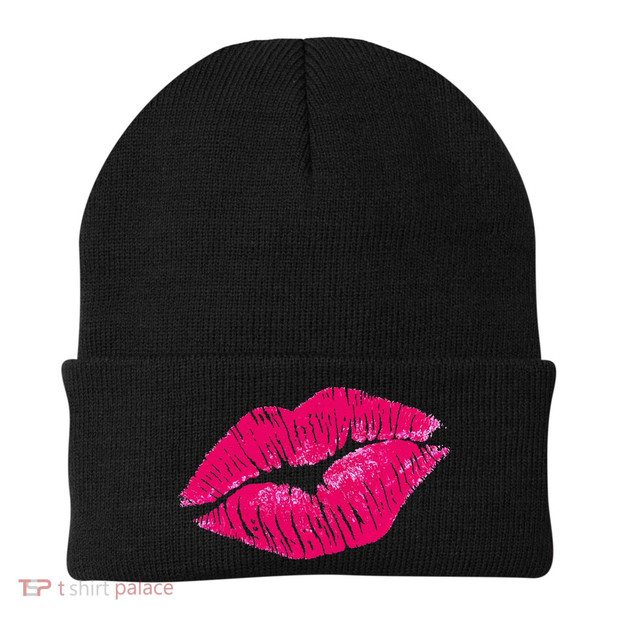 Hot Pink Lips Neon 80s Lipstick Party Beanie