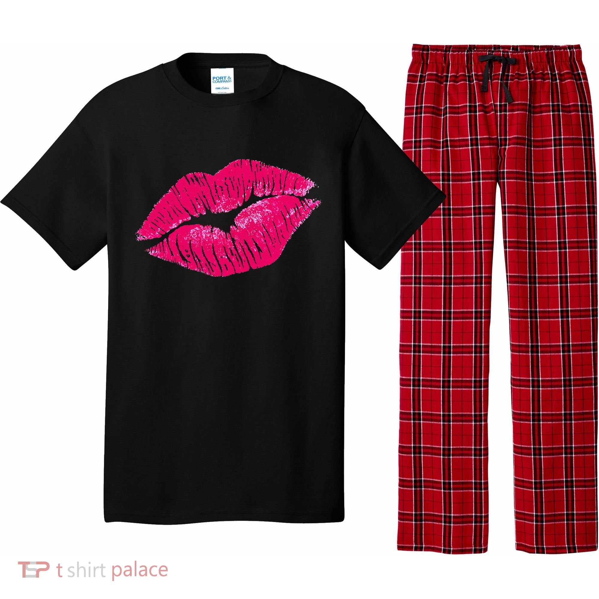 Hot Pink Lips Neon 80s Lipstick Party Pajama Set