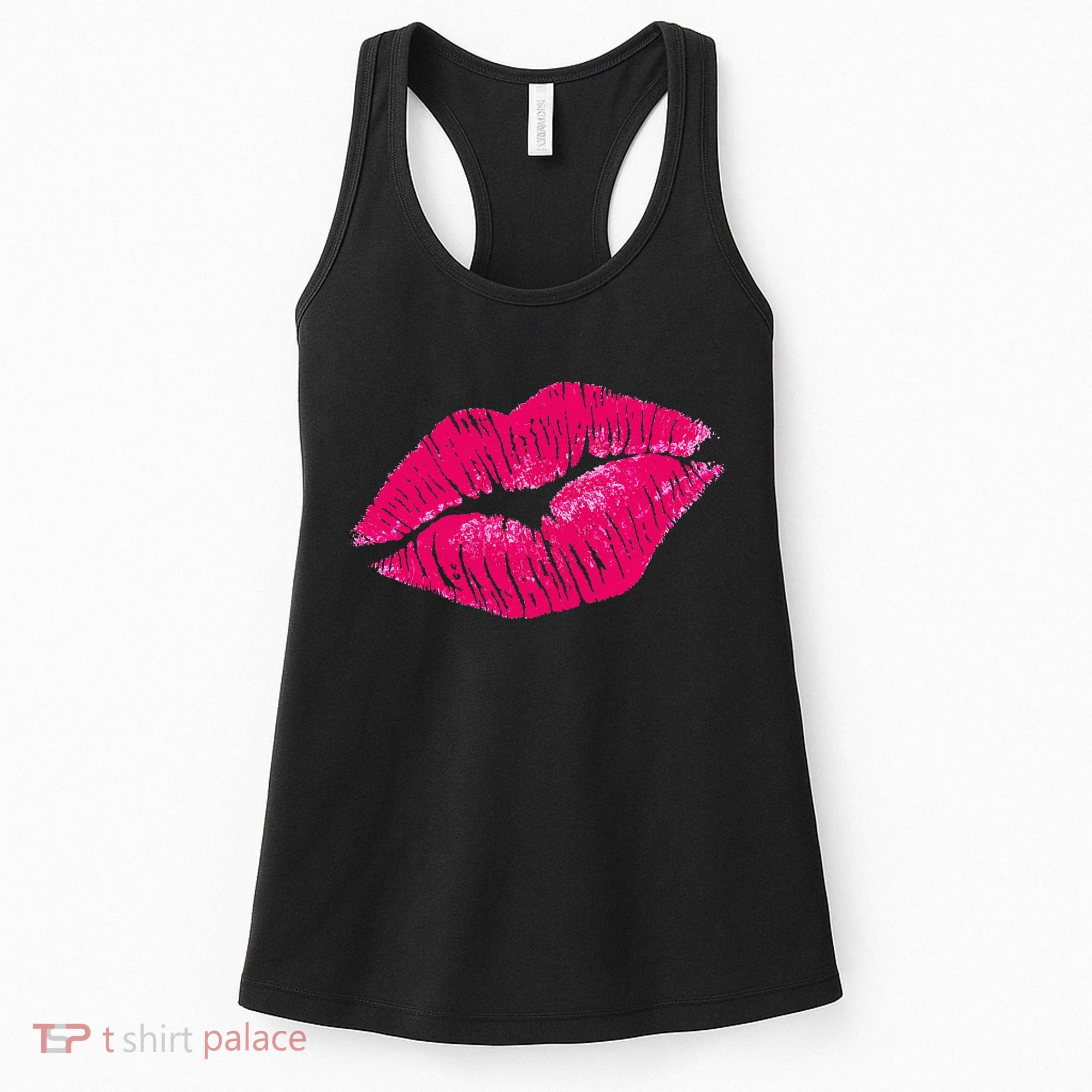 Hot Pink Lips Neon 80s Lipstick Party Women's Tank Top