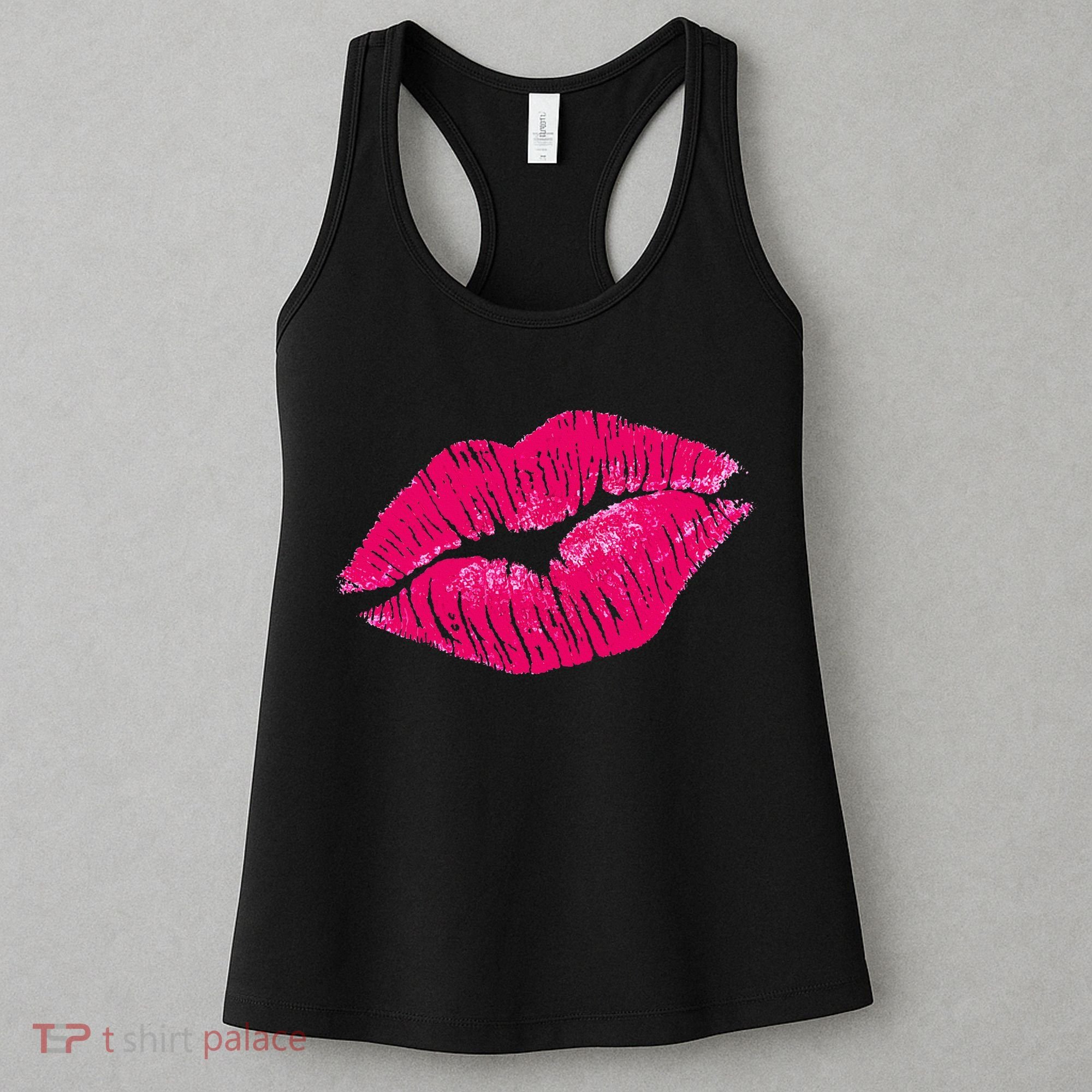 Hot Pink Lips Neon 80s Lipstick Party Women's Tank Top