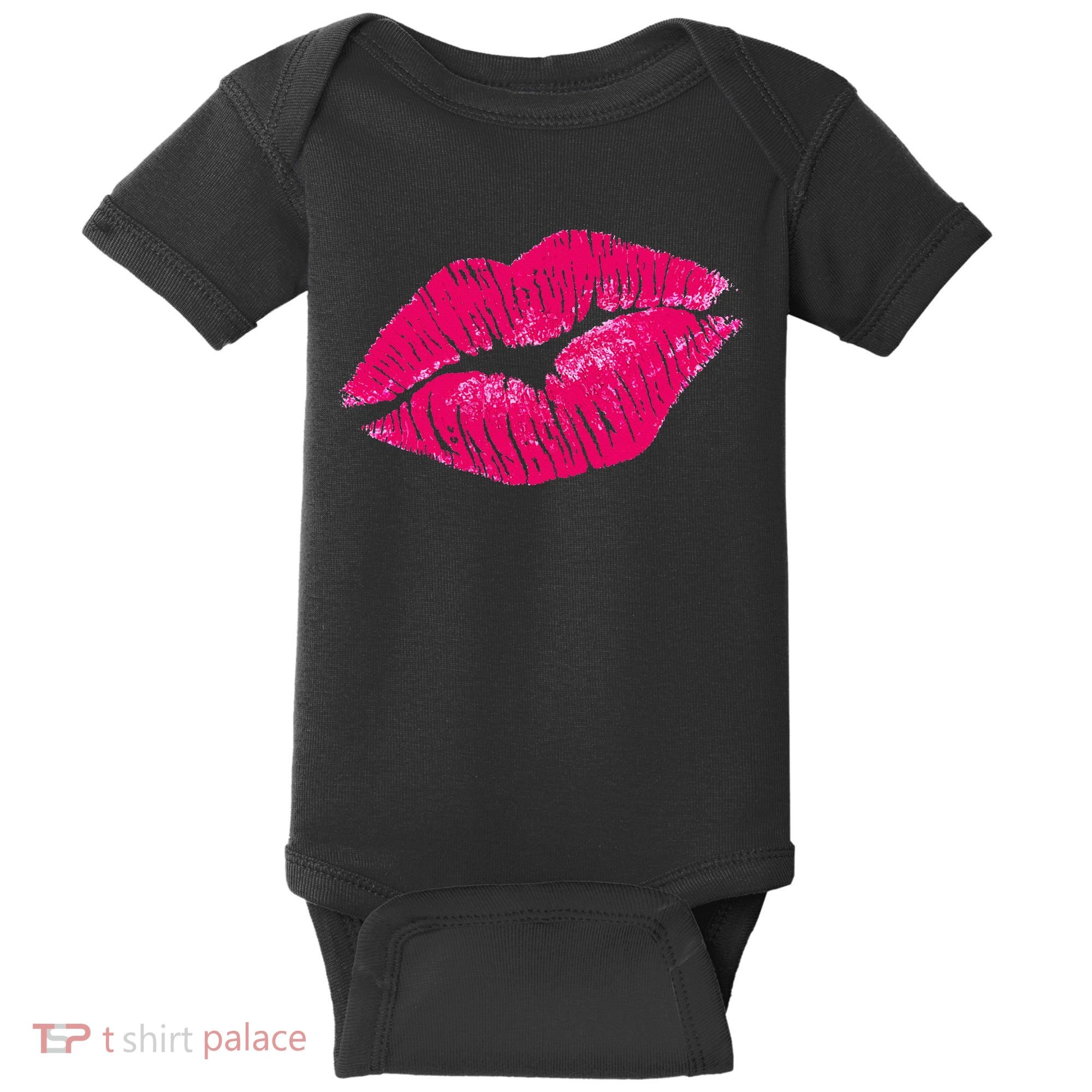 Hot Pink Lips Neon 80s Lipstick Party Baby Bodysuit