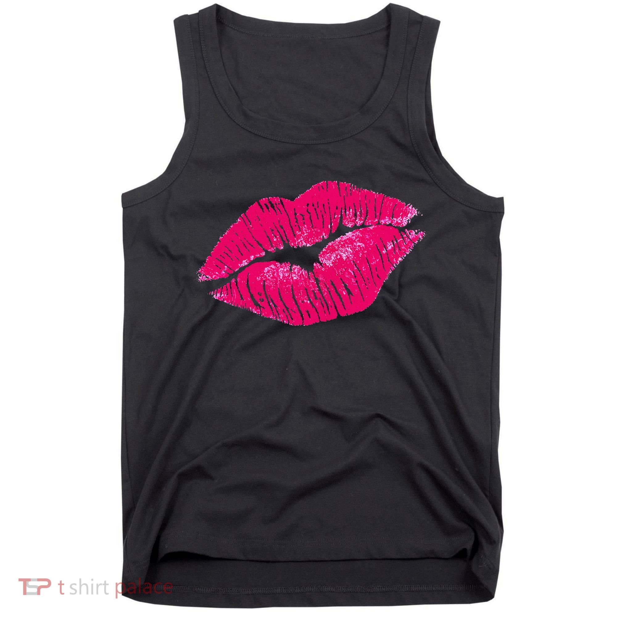 Hot Pink Lips Neon 80s Lipstick Party Tank Top