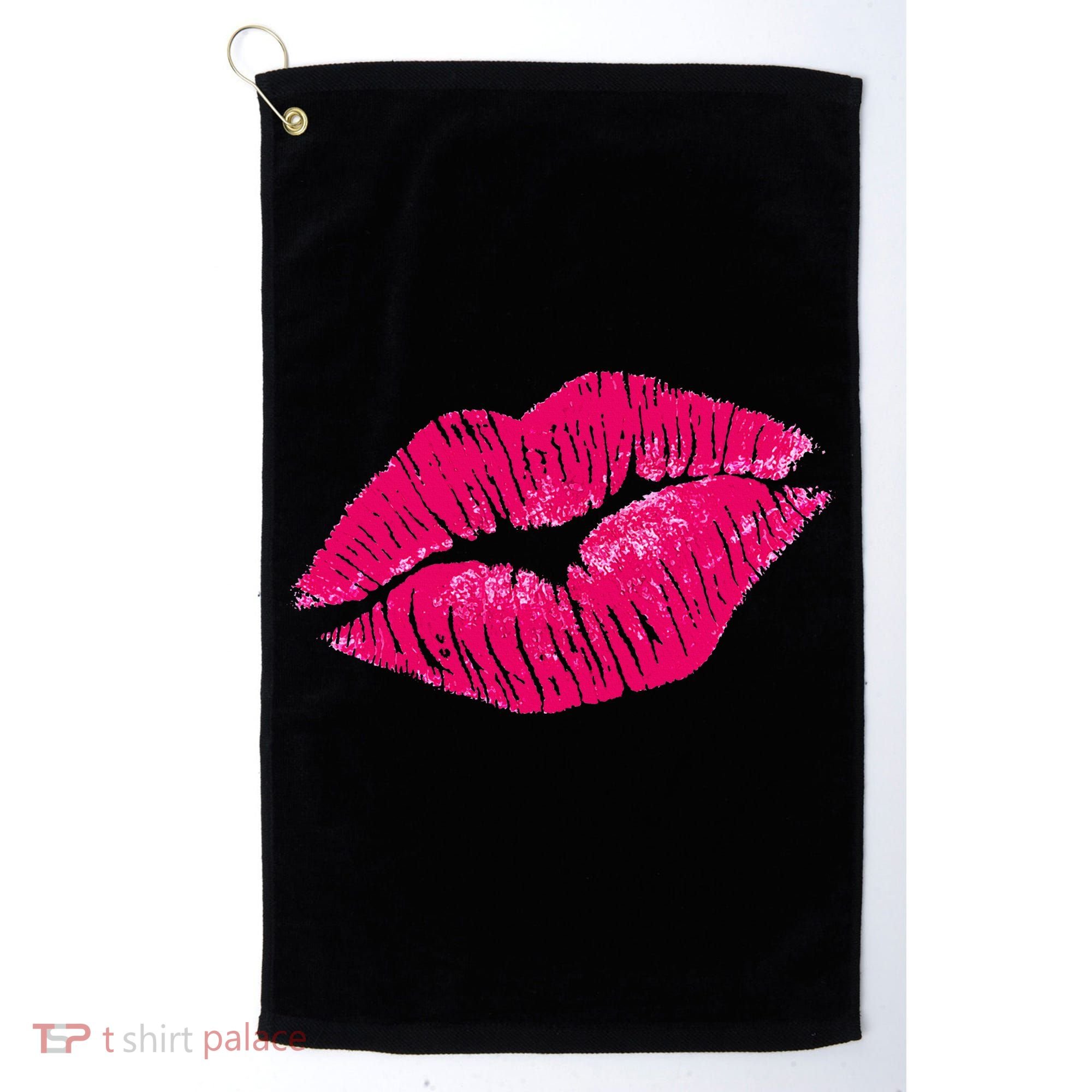 Hot Pink Lips Neon 80s Lipstick Party Golf Towel