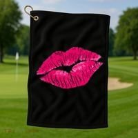 Hot Pink Lips Neon 80s Lipstick Party Golf Towel thumb 1