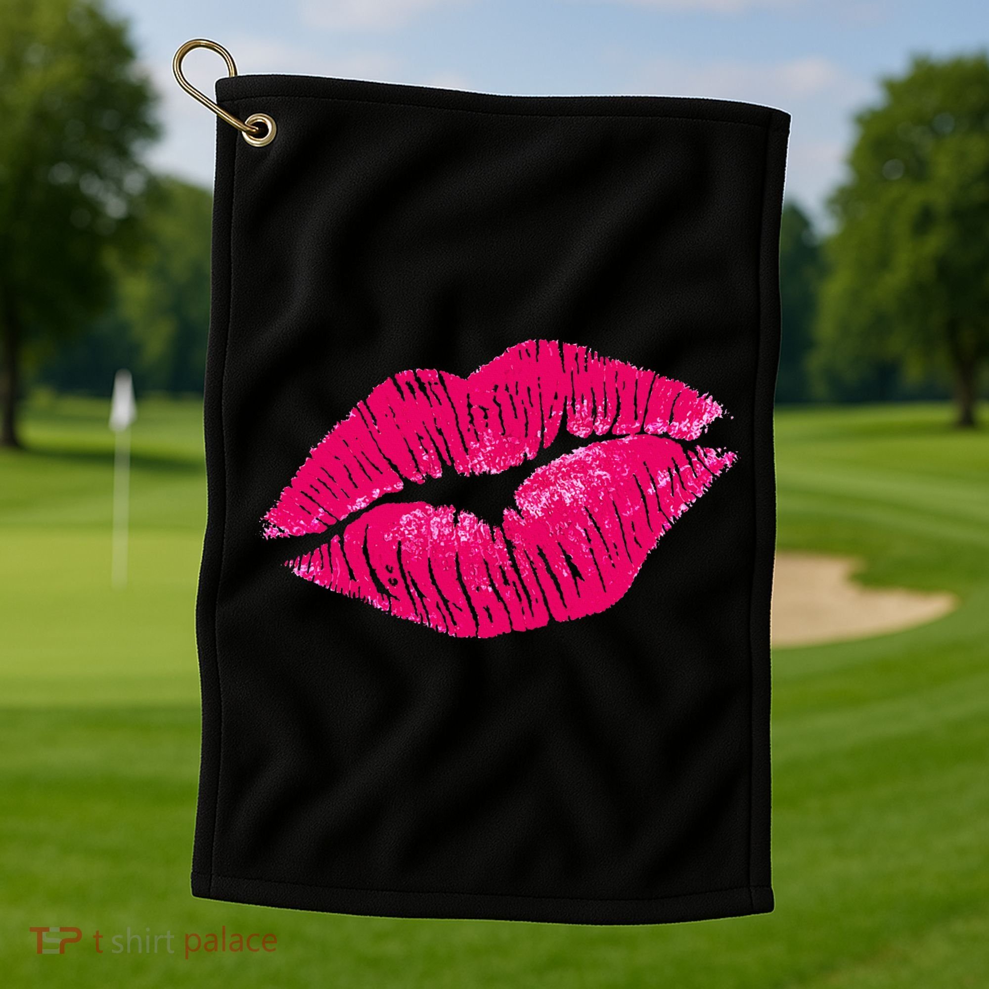 Hot Pink Lips Neon 80s Lipstick Party Golf Towel