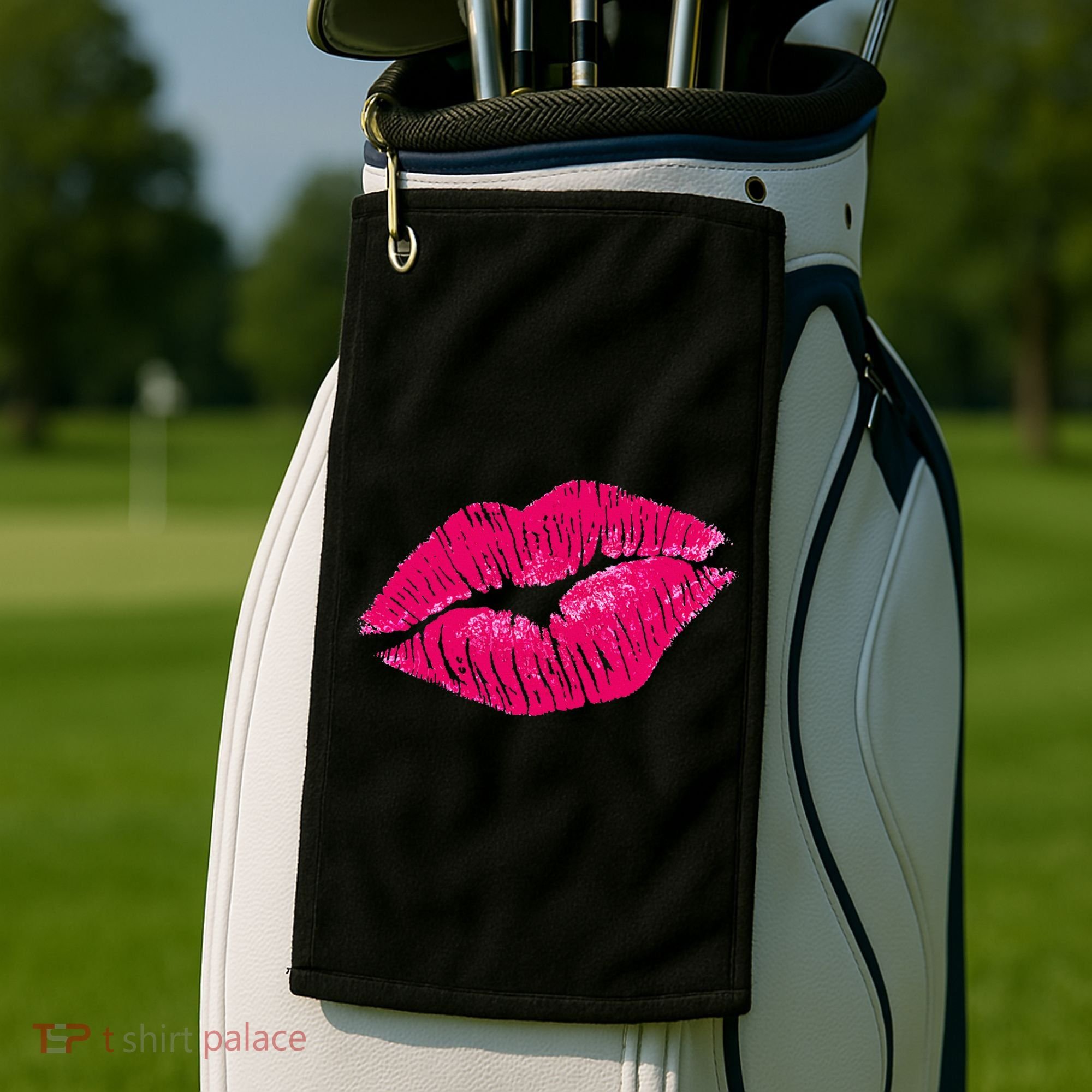 Hot Pink Lips Neon 80s Lipstick Party Golf Towel