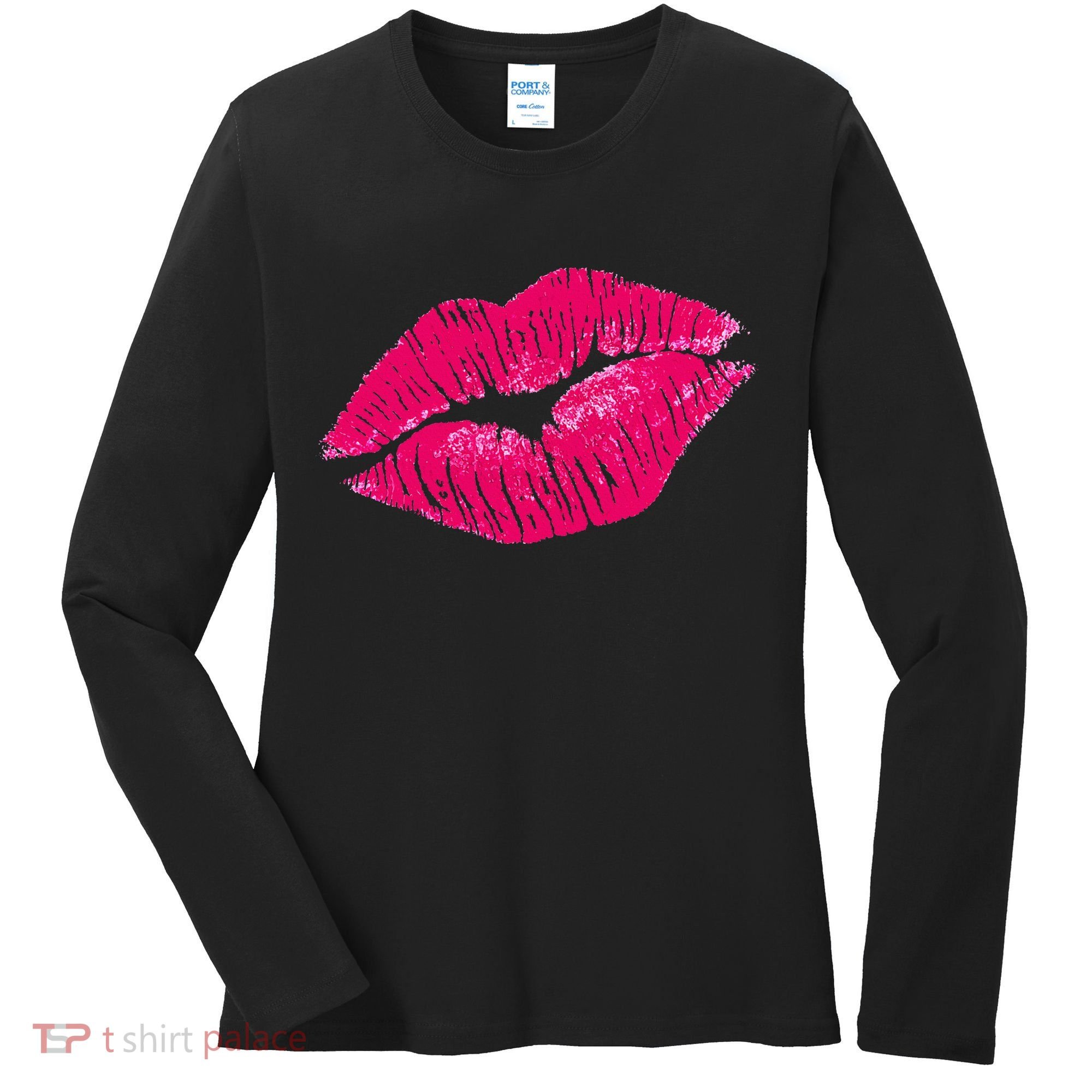 Hot Pink Lips Neon 80s Lipstick Party Women's Long Sleeve Shirt