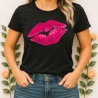 Hot Pink Lips Neon 80s Lipstick Party Women's T-Shirt thumb 2