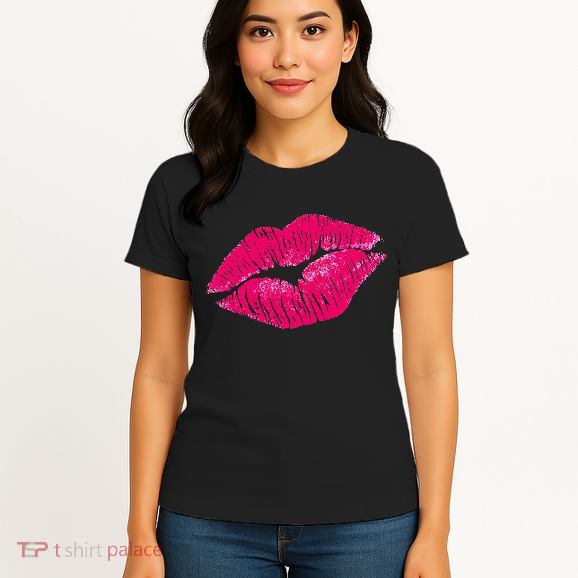 Hot Pink Lips Neon 80s Lipstick Party Women's T-Shirt