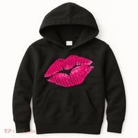 Hot Pink Lips Neon 80s Lipstick Party Kids Hoodie thumb 0