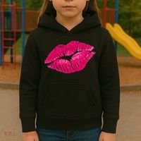 Hot Pink Lips Neon 80s Lipstick Party Kids Hoodie thumb 3