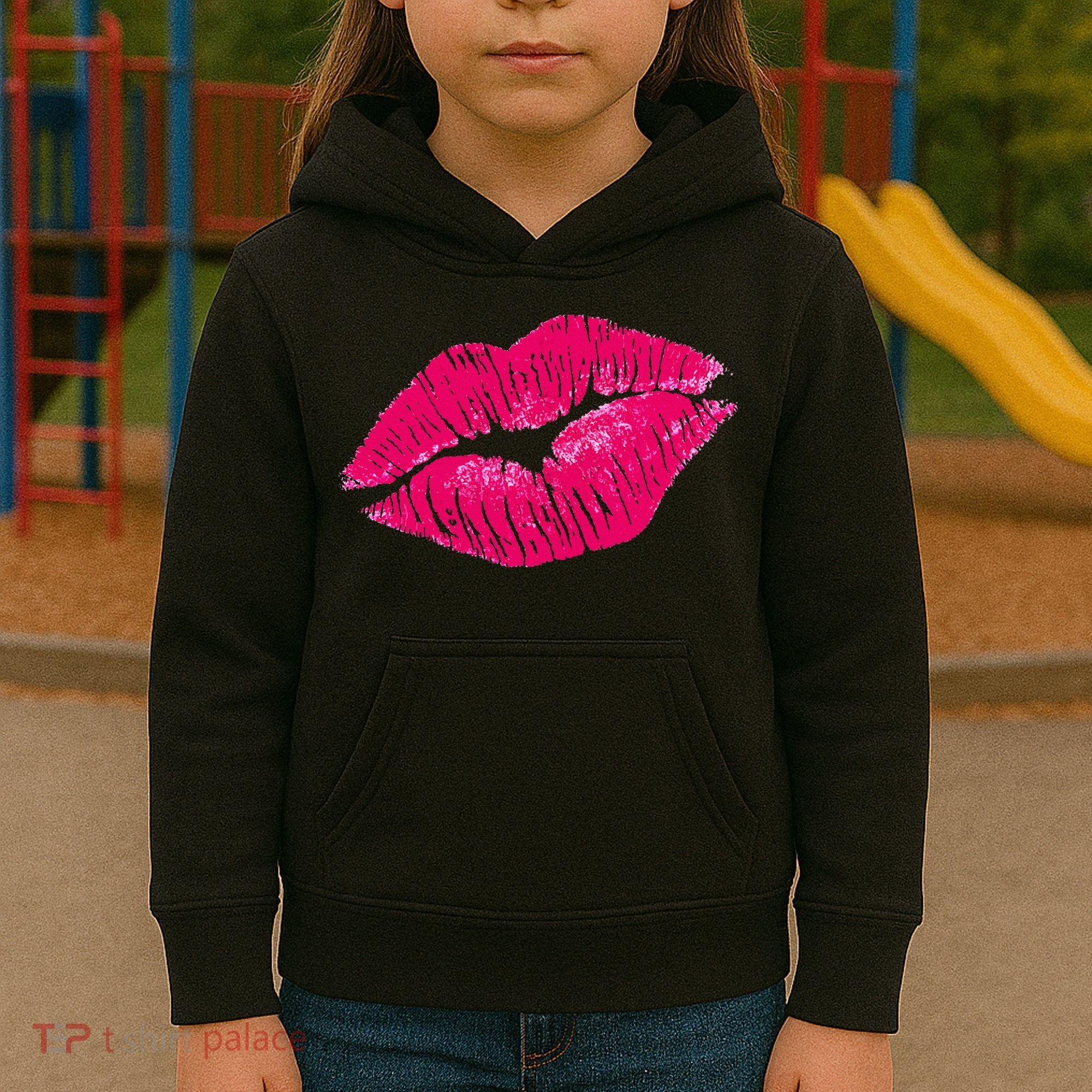 Hot Pink Lips Neon 80s Lipstick Party Kids Hoodie