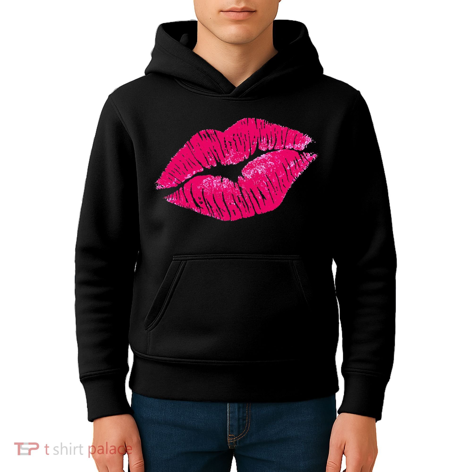 Hot Pink Lips Neon 80s Lipstick Party Kids Hoodie