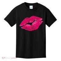 Hot Pink Lips Neon 80s Lipstick Party Kids T-Shirt thumb 0
