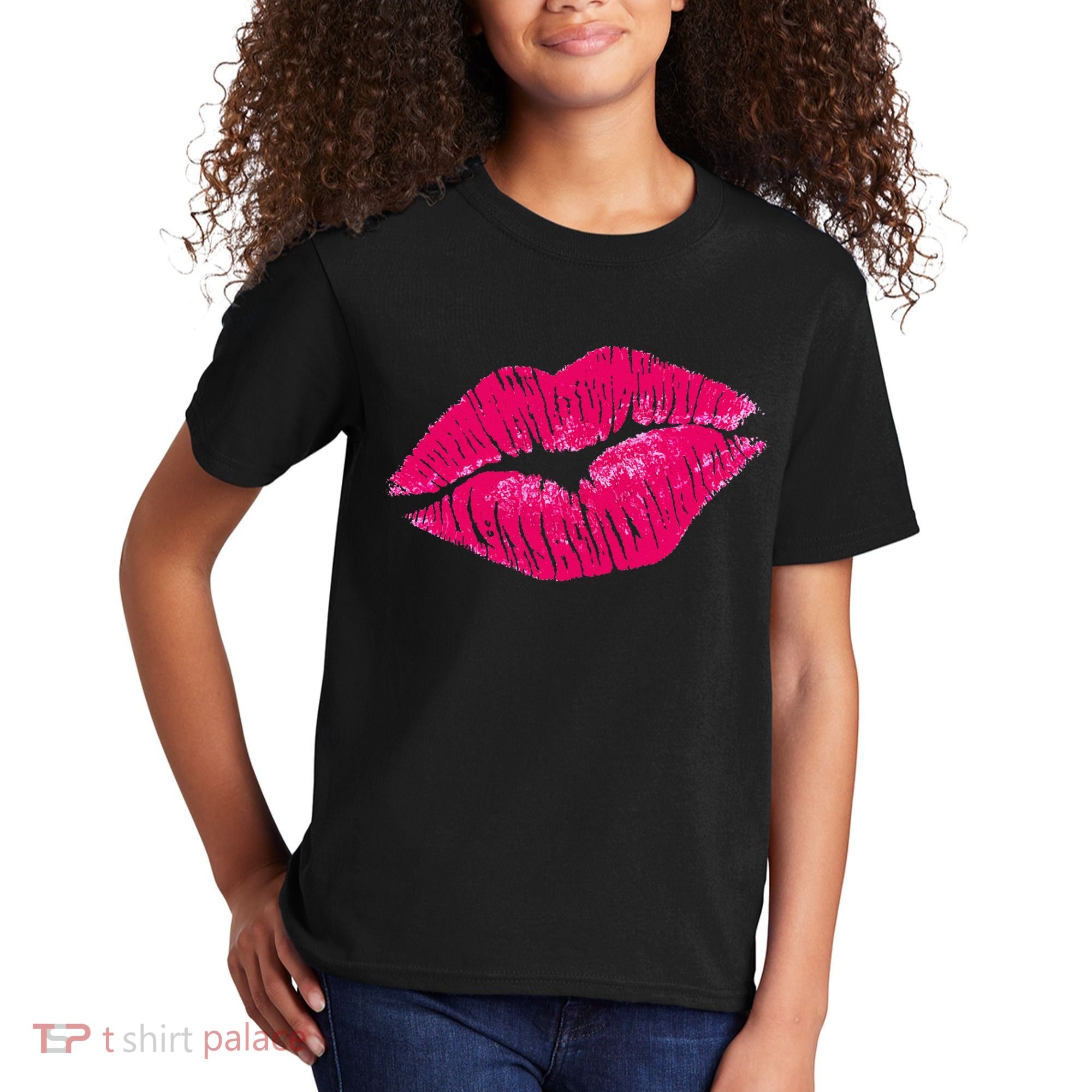 Hot Pink Lips Neon 80s Lipstick Party Kids T-Shirt
