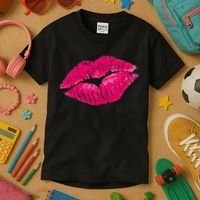 Hot Pink Lips Neon 80s Lipstick Party Kids T-Shirt thumb 3