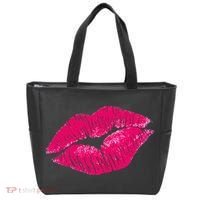 Hot Pink Lips Neon 80s Lipstick Party Tote Bag thumb 0