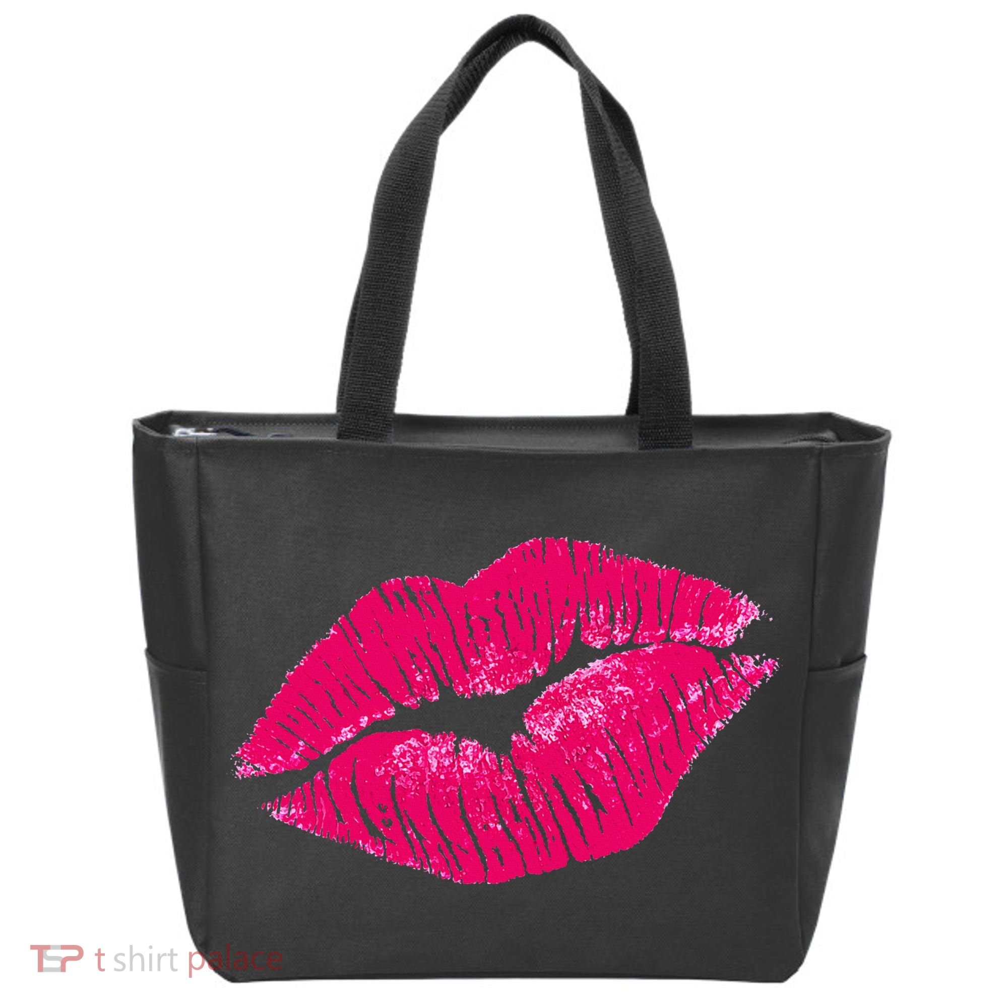 Hot Pink Lips Neon 80s Lipstick Party Tote Bag