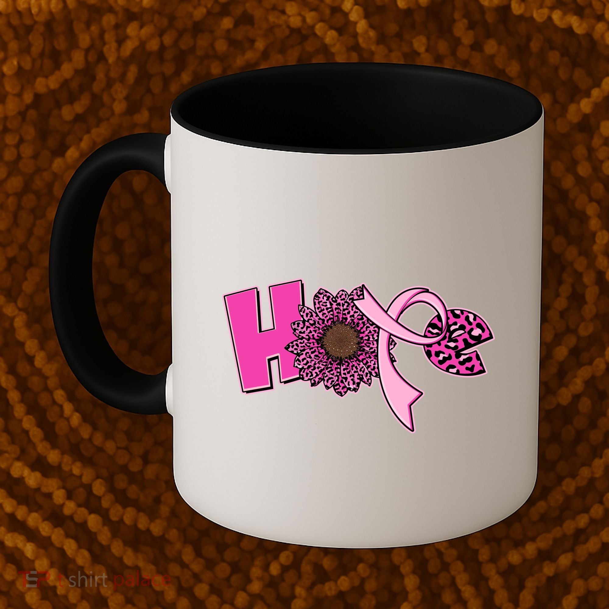 Hope Pink Leopard Print Sunflower Breast Cancer Awareness Coffee Mug