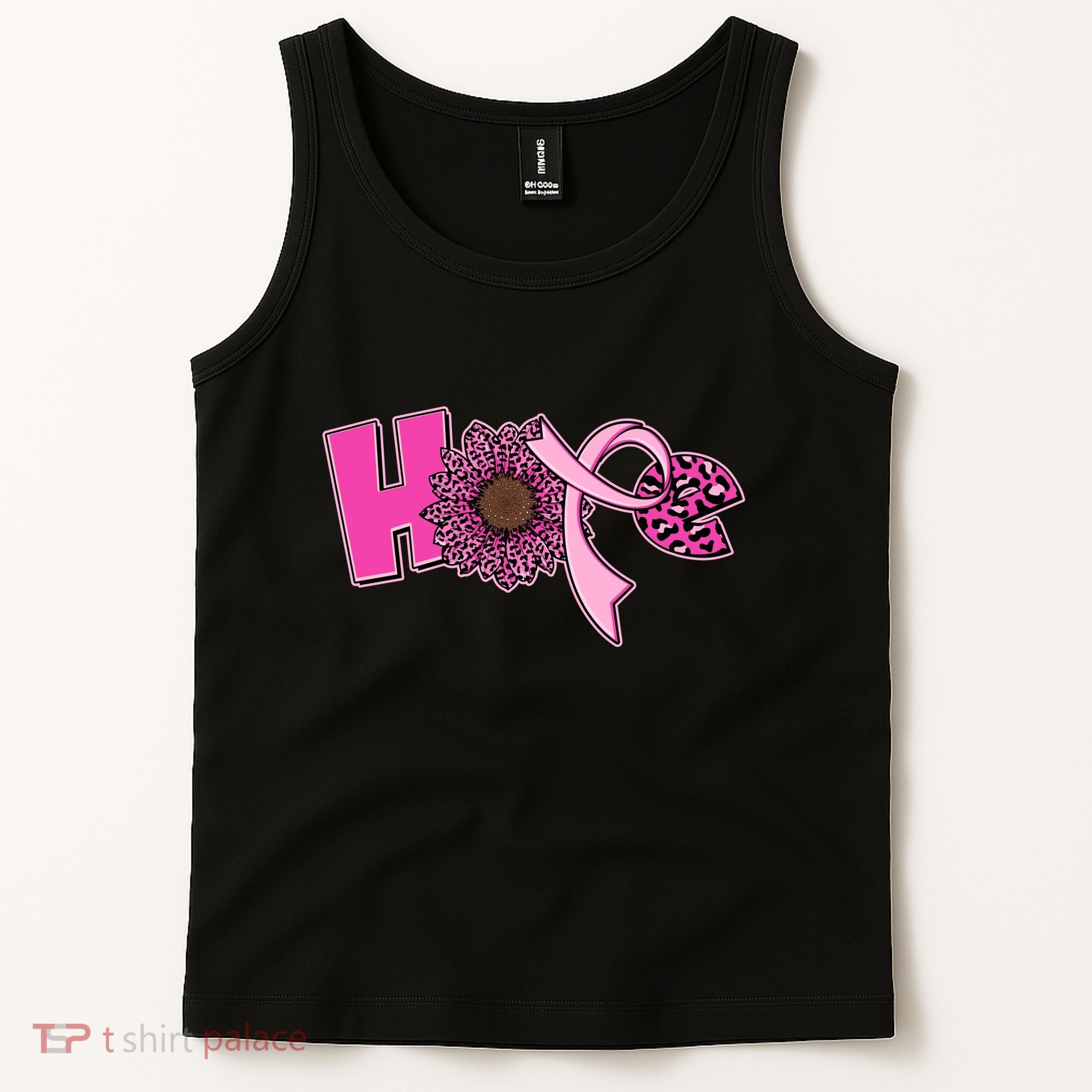 Hope Pink Leopard Print Sunflower Breast Cancer Awareness Tank Top