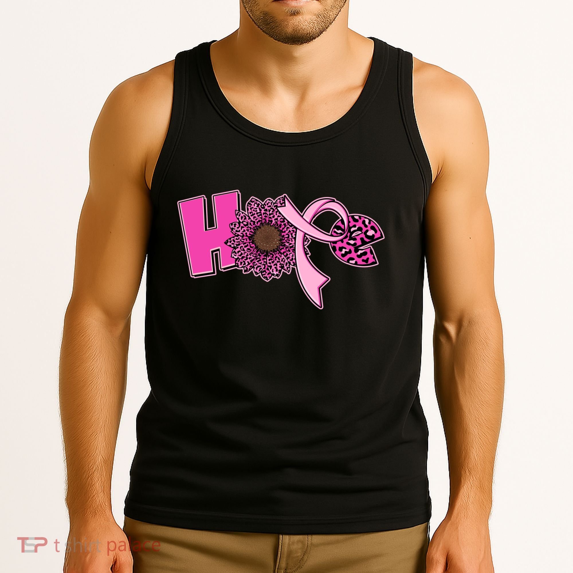 Hope Pink Leopard Print Sunflower Breast Cancer Awareness Tank Top