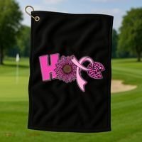 Hope Pink Leopard Print Sunflower Breast Cancer Awareness Golf Towel thumb 1