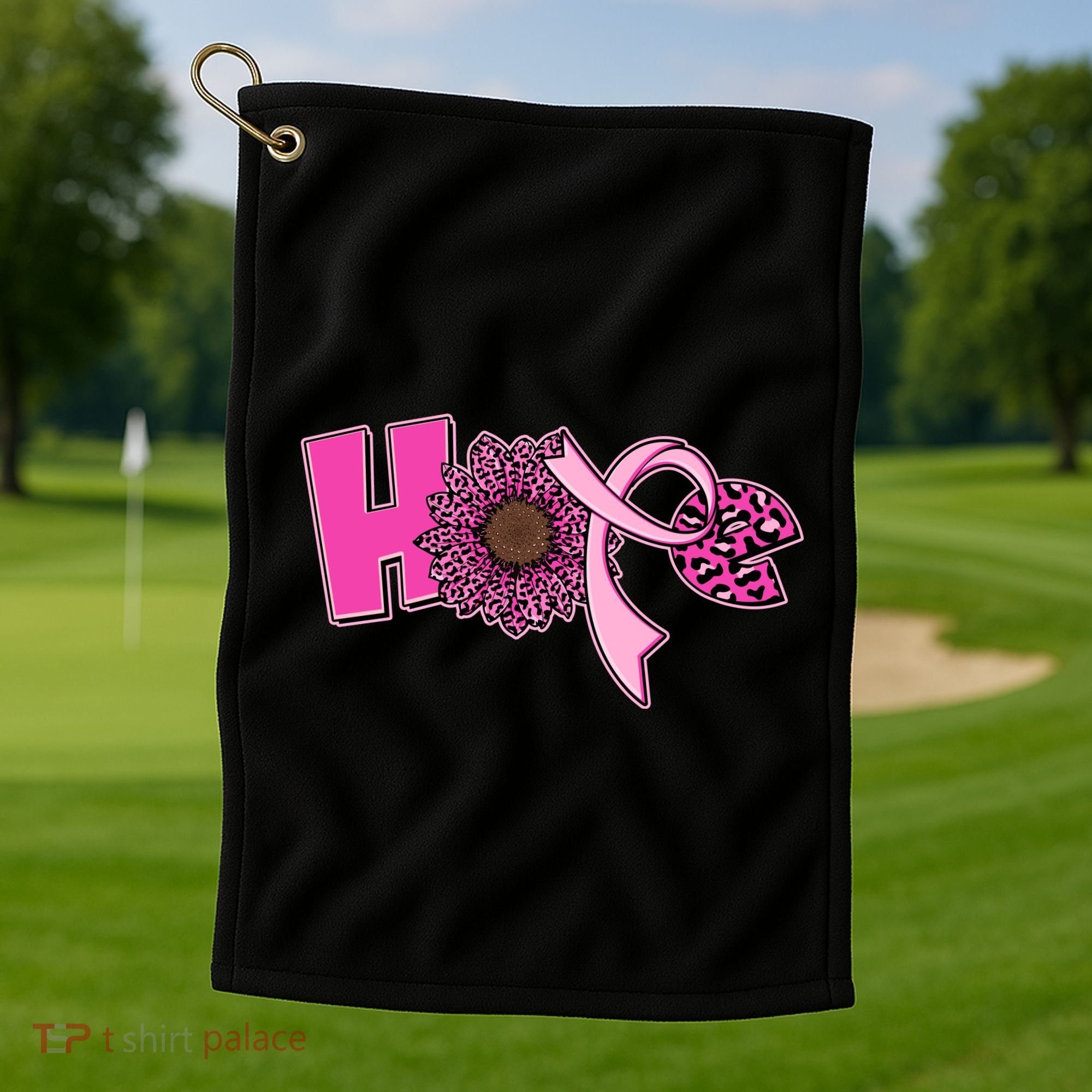 Hope Pink Leopard Print Sunflower Breast Cancer Awareness Golf Towel