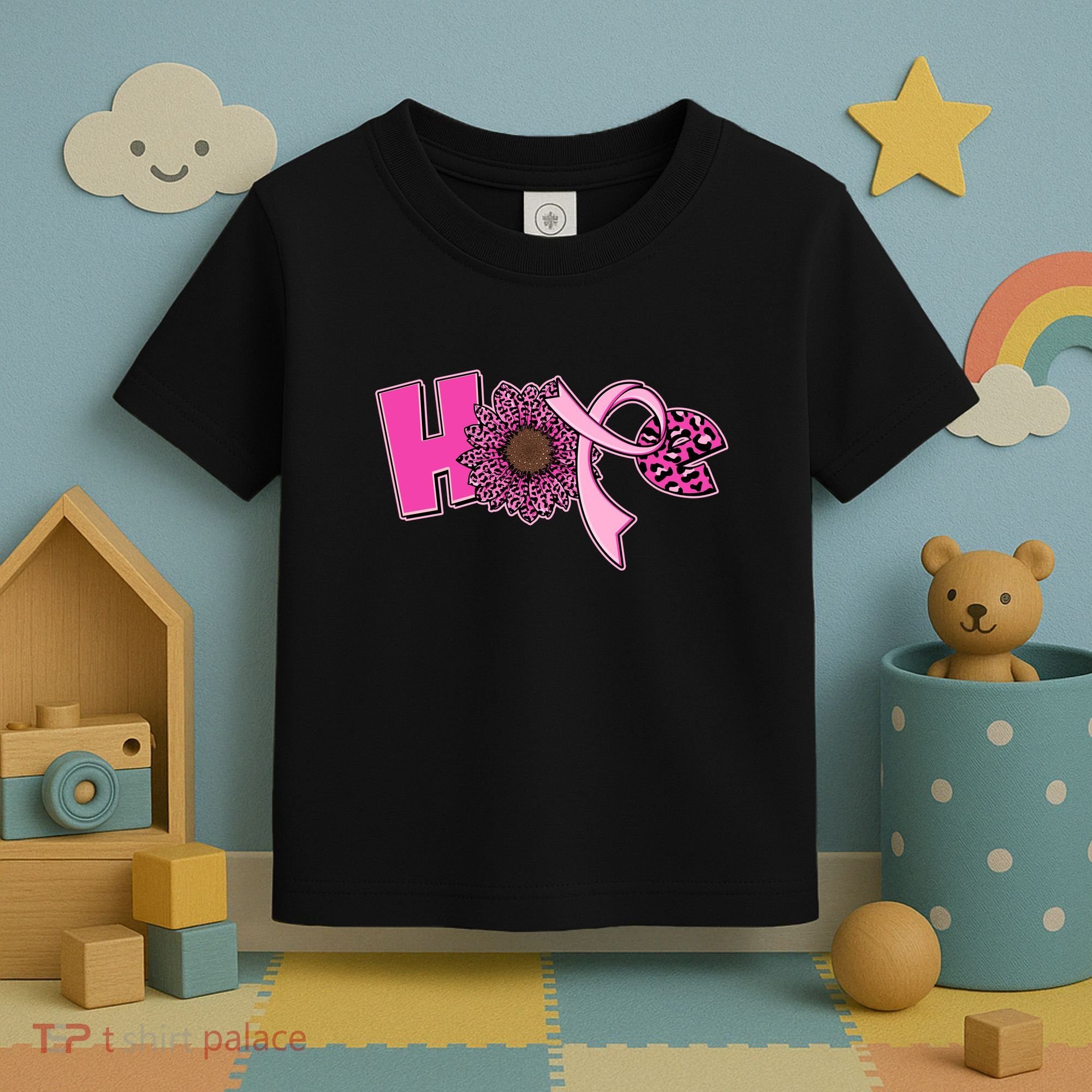 Hope Pink Leopard Print Sunflower Breast Cancer Awareness Toddler T-Shirt