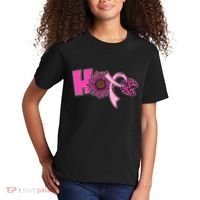 Hope Pink Leopard Print Sunflower Breast Cancer Awareness Kids T-Shirt thumb 2