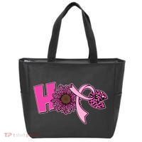 Hope Pink Leopard Print Sunflower Breast Cancer Awareness Tote Bag thumb 0