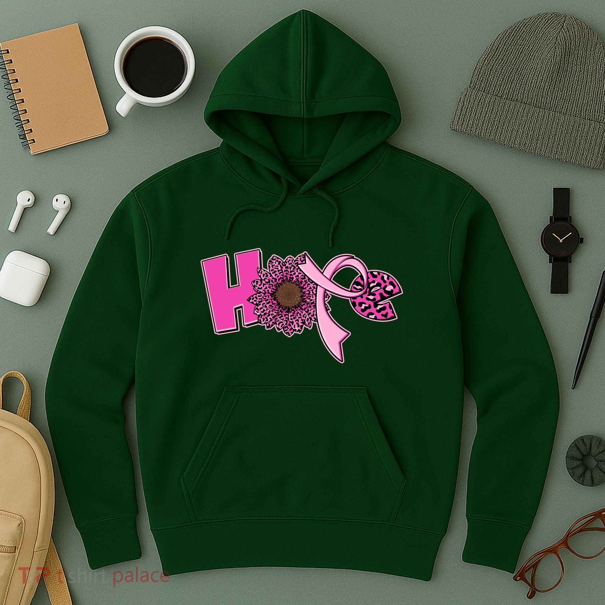 Hope Pink Leopard Print Sunflower Breast Cancer Awareness Hoodie