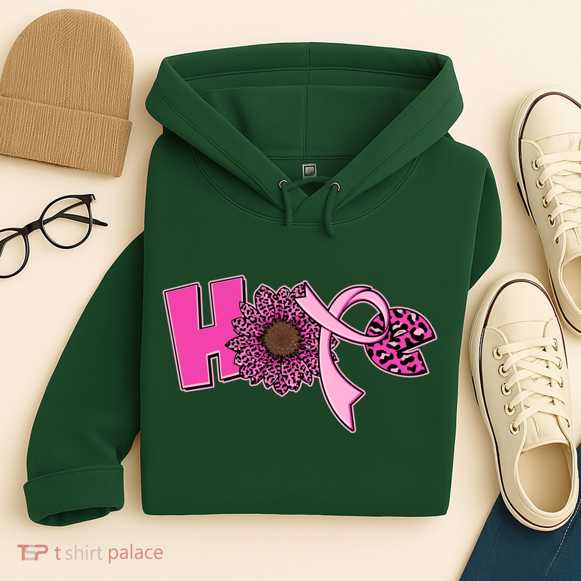 Hope Pink Leopard Print Sunflower Breast Cancer Awareness Hoodie