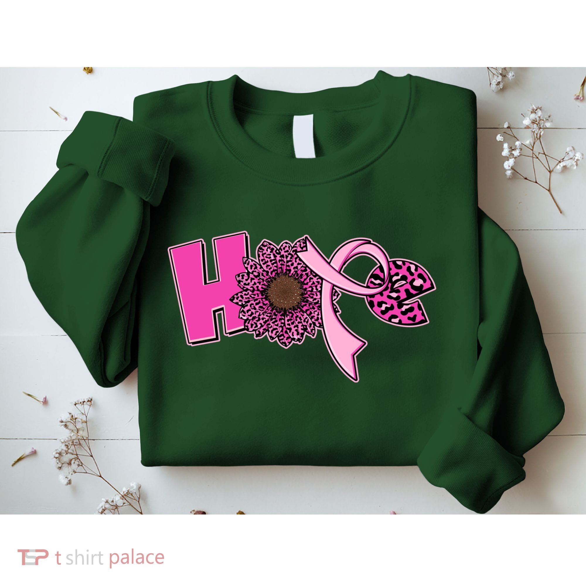 Hope Pink Leopard Print Sunflower Breast Cancer Awareness Sweatshirt